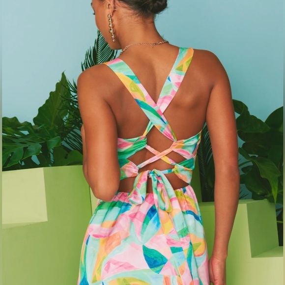 Colorful Show Me Your Mumu dress. Worn once, adjustable via the laced up back - Picture 2 of 7
